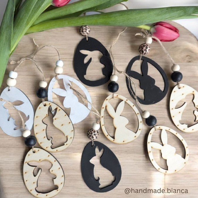 SVG Laser Datei Osteranhänger Ostereianhänger Ostereier Osterhasen Anhänger Geschankanhänger Osterdeko Lasercut – Bild 21