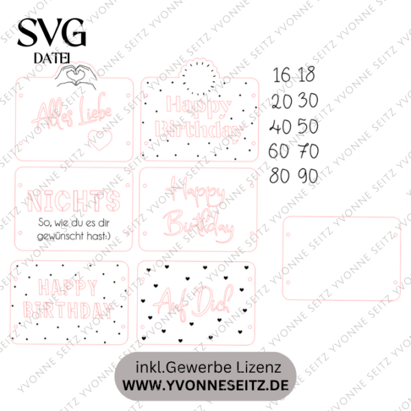 SVG Laser Datei Geburtstag Geldgeschenk Verpackung für Geld Geldkarten Gutscheinkarten Laserdatei