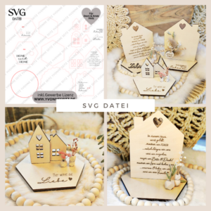 SVG Laser Datei - 3mm 4mm Häuschen Teller Aufsteller Dekoscheiben Geschenkscheiben mit Häuschen zum stecken Laserdatei