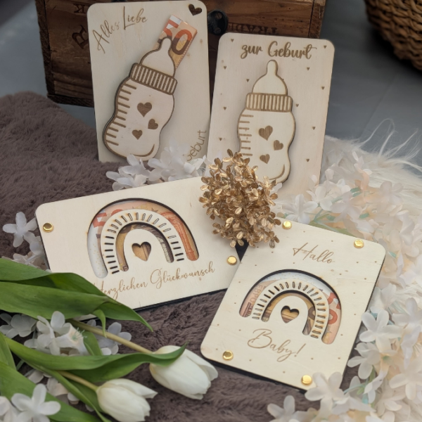 SVG Laser Datei Geburt Geldgeschenk Verpackung für Geld 4 Designs Hallo Baby Geldkarten Gutscheinkarten Laserdatei – Bild 3