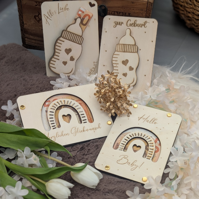 SVG Laser Datei Geburt Geldgeschenk Verpackung für Geld 4 Designs Hallo Baby Geldkarten Gutscheinkarten Laserdatei – Bild 3