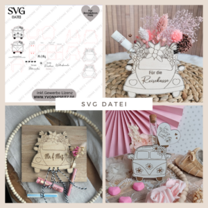 SVG Laser Datei - 3mm 4mm Hochzeitsauto Bulli Bus für Blumen oder Geldgeschenk Geschenkbox Hochzeitsgeschenk Hochzeit Flitterwochen Reiselust Laserdatei
