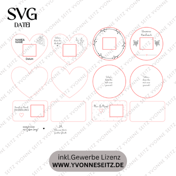 4 Designs Hochzeit Gastgeschenke Halter für Küsschen Schokolade als Gastgeschenk kleines Mitgebsel Dankeschön Tischkarten Namenskarten SVG Laser Datei – Bild 2