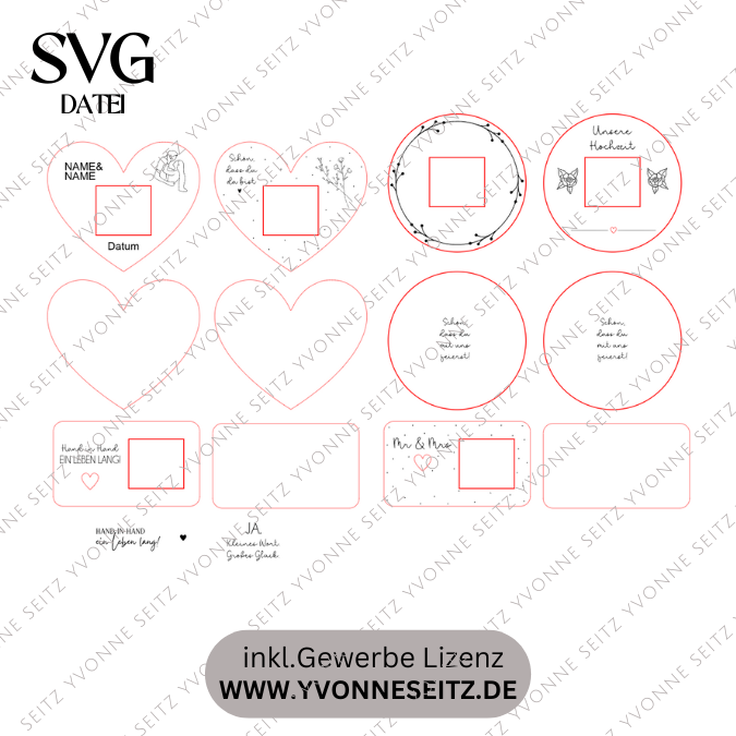 4 Designs Hochzeit Gastgeschenke Halter für Küsschen Schokolade als Gastgeschenk kleines Mitgebsel Dankeschön Tischkarten Namenskarten SVG Laser Datei – Bild 2