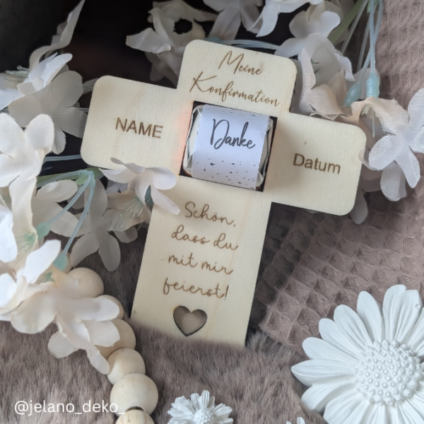 4 Designs kirchliche Anlässe Taufe Konfirmation Kommunion Firmung Halter für Küsschen Schokolade als Gastgeschenk kleines Mitgebsel Dankeschön Tischkarten Namenskarten SVG Laser Datei – Bild 6