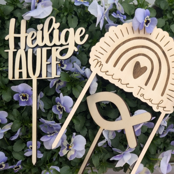 SVG Laser Datei Caketopper Pflanzenstecker zur Taufe Regenbogen 5 Stück Kirche Glaube SVG Datei – Bild 5