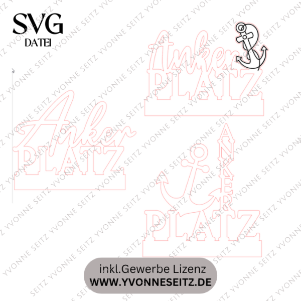 SVG Laser Datei Schriftzug für Klötzchen Easy Sticks Ankerplatz Anker Heimathafen 3 Designs Lasercut – Bild 2