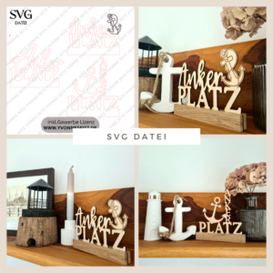 SVG Laser Datei Schriftzug für Klötzchen Easy Sticks Ankerplatz Anker Heimathafen 3 Designs Lasercut