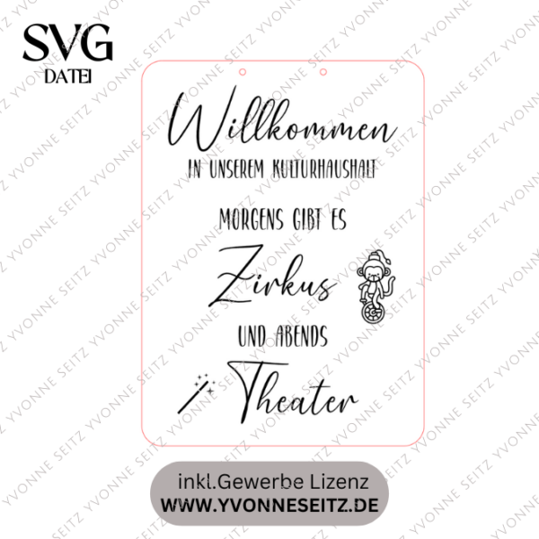 SVG Laser Datei Kranz Türschild Wanddekoration Aufhänger Willkommen in unserem Kulturhaushalt Laserdatei – Bild 2