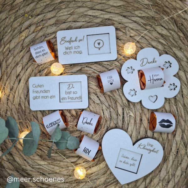 9 Designs verschiedene Anlässe Halter für Küsschen Schokolade als Gastgeschenk kleines Mitbringsel Dankeschön Gute Besserung Freundin Freunde SVG Laser Datei – Bild 12