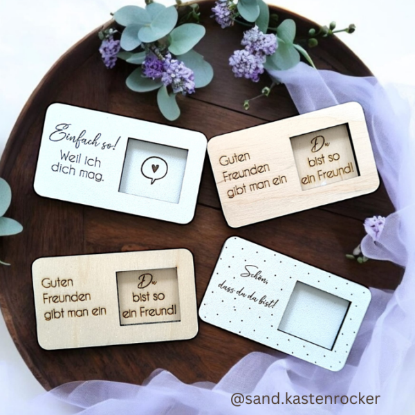 9 Designs verschiedene Anlässe Halter für Küsschen Schokolade als Gastgeschenk kleines Mitbringsel Dankeschön Gute Besserung Freundin Freunde SVG Laser Datei – Bild 4