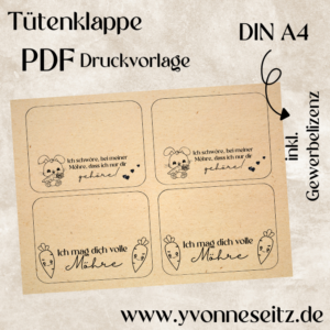 Tütenklappe Verschluss für Tüten PRINT DRUCKVORLAGE PDF Verpackung für Kleinigkeiten 2 Designs Ostern - Ich mag dich volle Möhre - Printable PDF Datei zum selber drucken