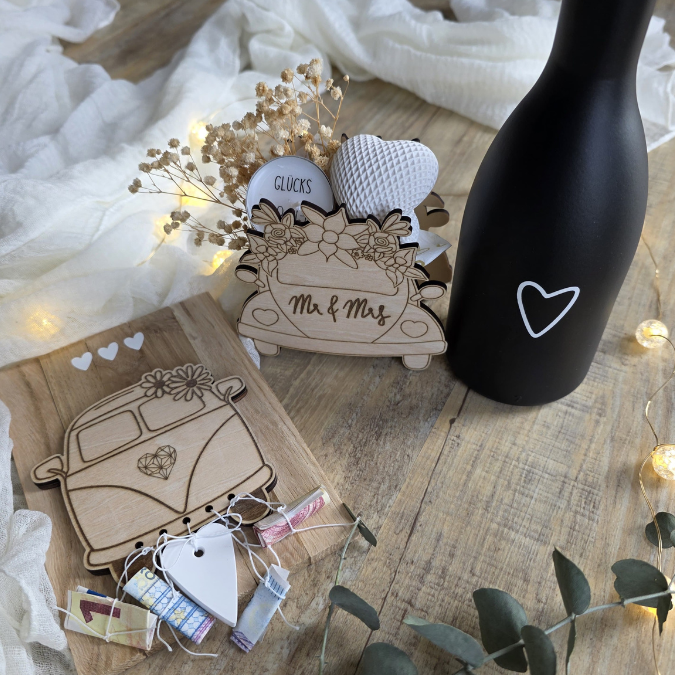 SVG Laser Datei - 3mm 4mm Hochzeitsauto Bulli Bus für Blumen oder Geldgeschenk Geschenkbox Hochzeitsgeschenk Hochzeit Flitterwochen Reiselust Laserdatei – Bild 8