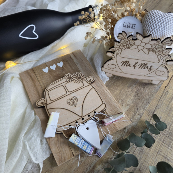 SVG Laser Datei - 3mm 4mm Hochzeitsauto Bulli Bus für Blumen oder Geldgeschenk Geschenkbox Hochzeitsgeschenk Hochzeit Flitterwochen Reiselust Laserdatei – Bild 9