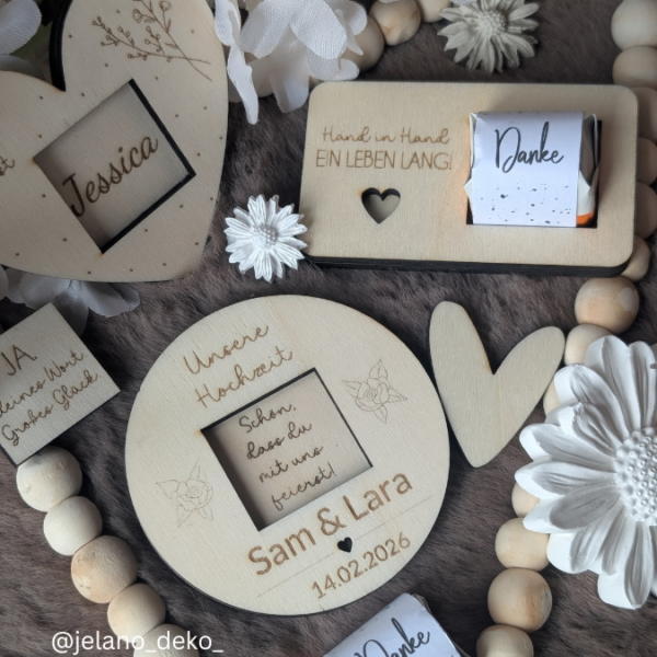 4 Designs Hochzeit Gastgeschenke Halter für Küsschen Schokolade als Gastgeschenk kleines Mitgebsel Dankeschön Tischkarten Namenskarten SVG Laser Datei – Bild 14
