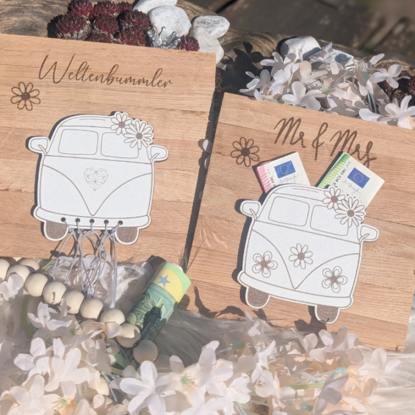 SVG Laser Datei - 3mm 4mm Hochzeitsauto Bulli Bus für Blumen oder Geldgeschenk Geschenkbox Hochzeitsgeschenk Hochzeit Flitterwochen Reiselust Laserdatei – Bild 29