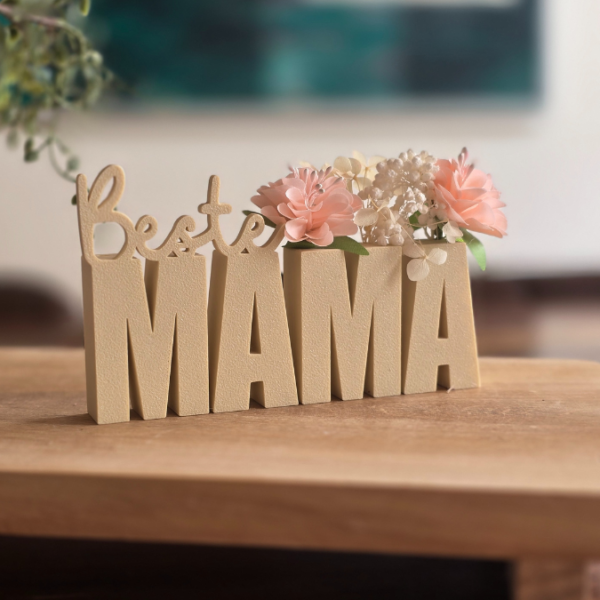 STL 3D Druck Datei STL Muttertag Schriftzug Beste Mama mit Löchern für Blumen 3D-Datei