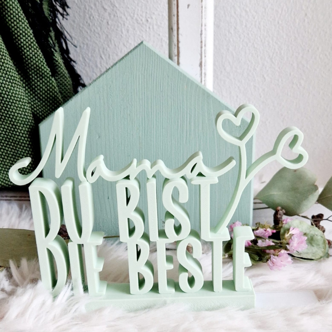 STL 3D Druck Datei Schriftzug Mama du bist die beste mit Blume Muttertag 3DDruck Datei – Bild 3