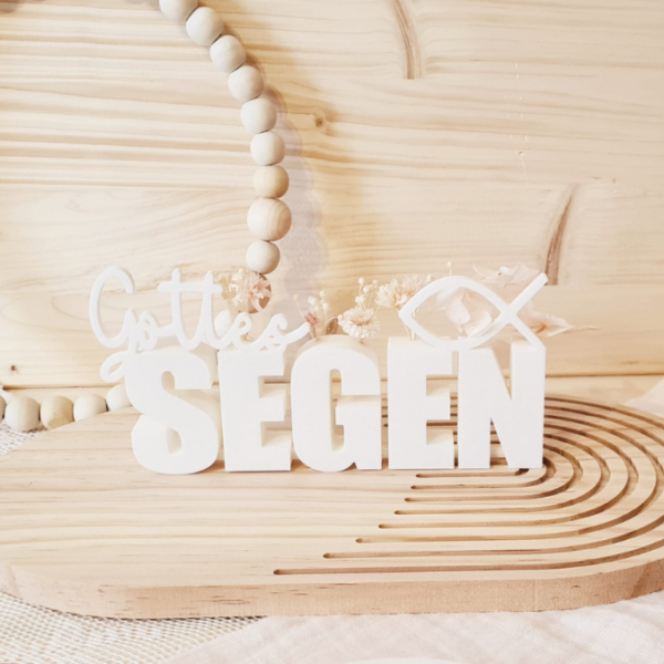 STL 3D Druck Datei Geschenkidee Schriftzug Gottes Segen 2 Stück (einmal ohne Fisch) mit Löchern für Blumen Taufe Konfirmation Kommunion Firmung 3D Druck Datei – Bild 2