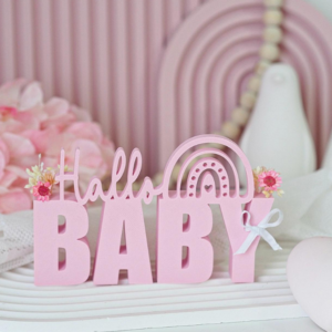 STL 3D Druck Datei Hallo Baby Geschenkidee Geburt mit Löchern für Blumen und Platz für Geldgeschenk 3D Druck Datei