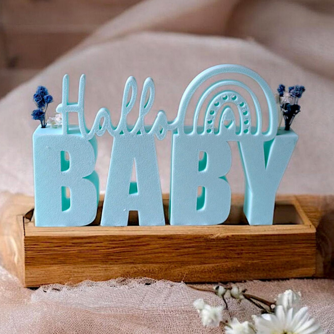 STL 3D Druck Datei Hallo Baby Geschenkidee Geburt mit Löchern für Blumen und Platz für Geldgeschenk 3D Druck Datei – Bild 2