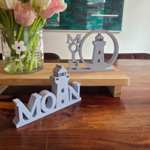 STL 3D Druck Datei 3er Set Aufsteller Schriftzug Moin Leuchtturm  Maritim Statement Meer  Geschenkidee 3D-Druck Datei
