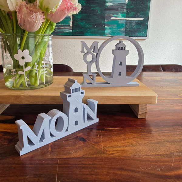 STL 3D Druck Datei 3er Set Aufsteller Schriftzug Moin Leuchtturm  Maritim Statement Meer  Geschenkidee 3D-Druck Datei