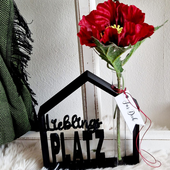 STL 3D Druck Datei Haus LIEBLINGSPLATZ mit Öffnung für Reagenzglas Häuschen Häuschenliebe 3D-Druck Datei