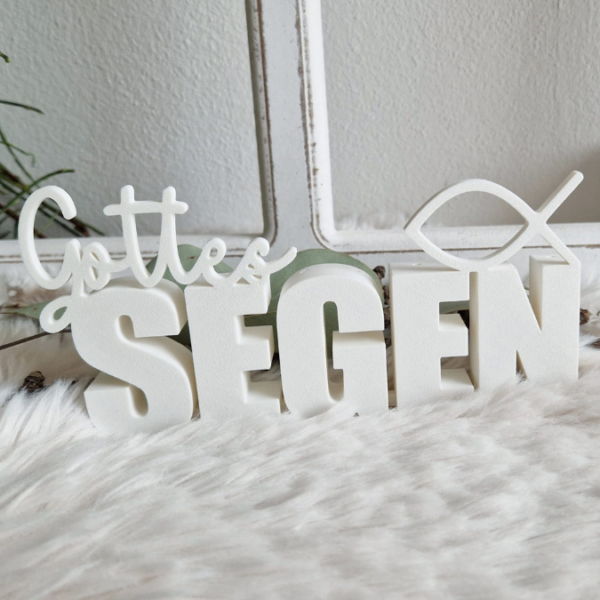 STL 3D Druck Datei Geschenkidee Schriftzug Gottes Segen 2 Stück (einmal ohne Fisch) mit Löchern für Blumen Taufe Konfirmation Kommunion Firmung 3D Druck Datei – Bild 6