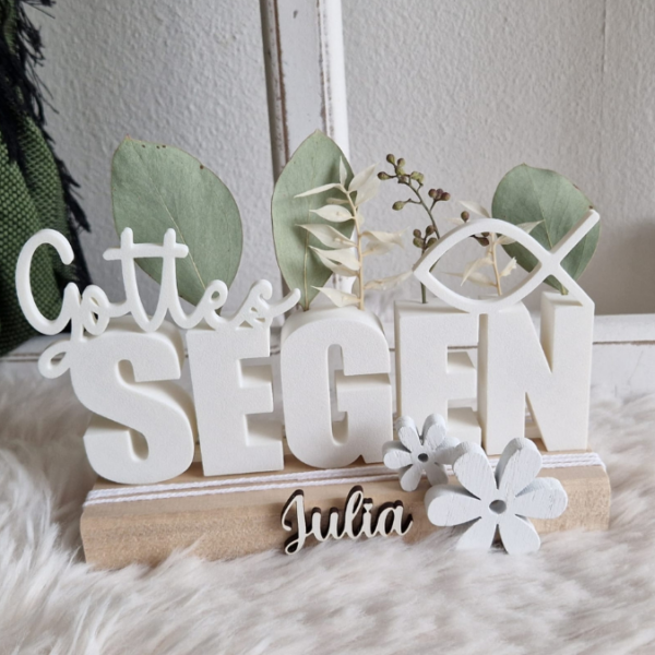 STL 3D Druck Datei Geschenkidee Schriftzug Gottes Segen 2 Stück (einmal ohne Fisch) mit Löchern für Blumen Taufe Konfirmation Kommunion Firmung 3D Druck Datei – Bild 7