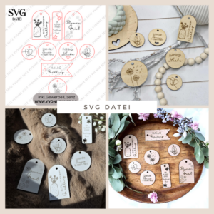SVG Laser Datei Geschenkanhänger Frühling Blumen Blumengruß Etiketten Tags SVG-Datei