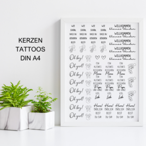 PDF - Kerzentattoo Vorlage - BABY Flower Geburt - A4 Kerzentattoos zum selber drucken