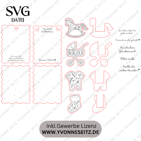 SVG Laser Datei - Karten zur geburt Baby geschenkidee zur Geburt für Blumen oder Geld Postkarten Grußkarten Laserdatei – Bild 2