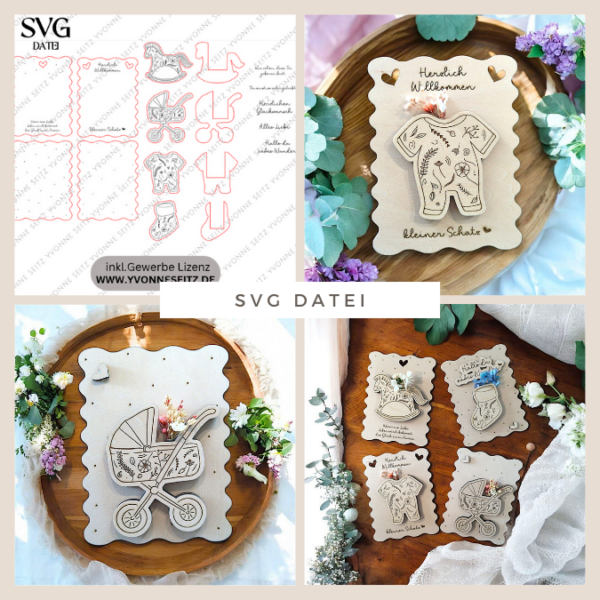 SVG Laser Datei - Karten zur geburt Baby geschenkidee zur Geburt für Blumen oder Geld Postkarten Grußkarten Laserdatei