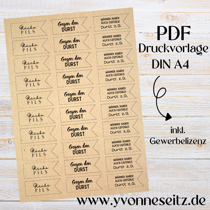 PRINT DRUCKVORLAGE PDF Geschenkanhänger 3 Designs - Bier und Durst MÄNNER - Printable PDF-Datei zum selber drucken