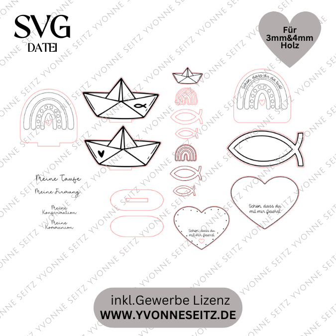 SVG Laser Datei Tischdeko Streudeko Tischkarten Gastgeschenke KIRCHE 3mm und 4mm kirchliche AnlässeTaufe Konfirmation Kommunion Firmung Glaube SVG Datei – Bild 2