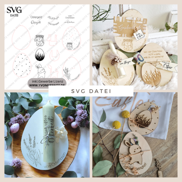 Laserdatei Ostern Geschenkkarten Eier Ostereier für Trockenblumen oder Geldgeschenke Verpackung Kleinigkeiten Geschenkidee SVG Laser Datei