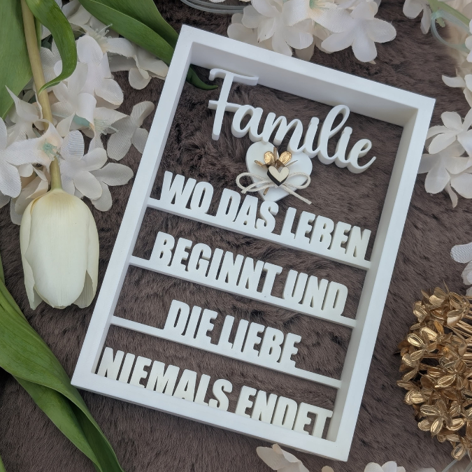 STL 3D Druck Datei FAMILIE Aufsteller oder Wandbild mit Herz zum binden von Blumen 3D-Druck Datei