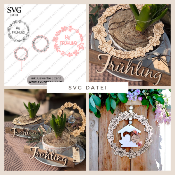SVG Laser Datei Kranz Frühling Frühlingskranz Pflanzenstecker Sonnenfänger Frühlingsstecker Plottdatei Plotter SVG Datei