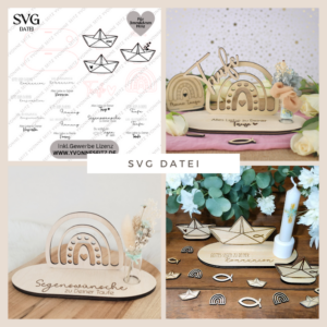 SVG Laser Datei KIRCHE Regenbogen und Papierboot für Geldgeschenke Taufe Konfirmation Kommunion Firmung 3mm und 4mm SVG Datei