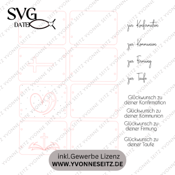 SVG Laser Datei Geldgeschenk Verpackung für Geld 4 Designs kirchliche Anlässe Taufe Konfirmation Kommunion Firmung Gutscheinkarten SVG-Datei Geldkarten – Bild 2