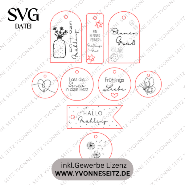 SVG Laser Datei Geschenkanhänger Frühling Blumen Blumengruß Etiketten Tags SVG-Datei – Bild 2
