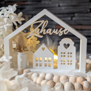 3D Druck Datei STL Haus Zuhause mit Vase und kleinen Häuschen Häuschenliebe 3DDruck Datei
