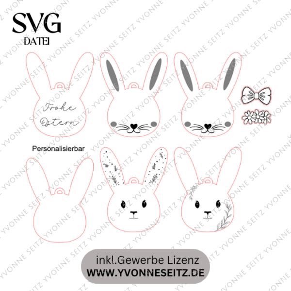 SVG Laser Datei Osteranhänger Hasenanhänger personalisierbar Hasen Osterhase Anhänger Geschenkanhänger Osterdeko Lasercut – Bild 2