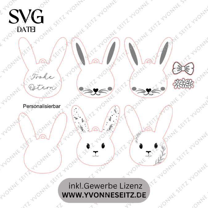 SVG Laser Datei Osteranhänger Hasenanhänger personalisierbar Hasen Osterhase Anhänger Geschenkanhänger Osterdeko Lasercut – Bild 2