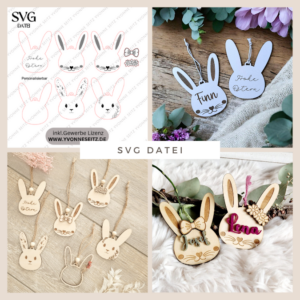 SVG Laser Datei Osteranhänger Hasenanhänger personalisierbar Hasen Osterhase Anhänger Geschenkanhänger Osterdeko Lasercut