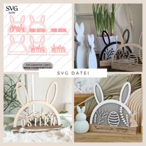 SVG Laser Datei Hasenbogen Klötzchenbogen Hasenohren Floral Osterei Osterdeko SVG Datei