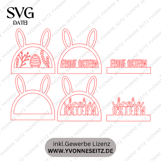 SVG Laser Datei Hasenbogen Klötzchenbogen Hasenohren Floral Osterei Osterdeko SVG Datei – Bild 2