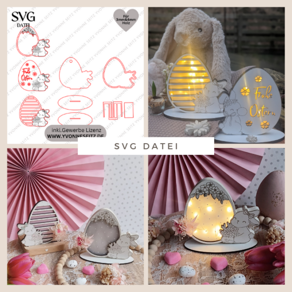 SVG Laser Datei Hase mit Ei Lichtei Lichtfigur beleuchtbar Osterdeko Lichtdatei 3mm und 4mm SVG Datei
