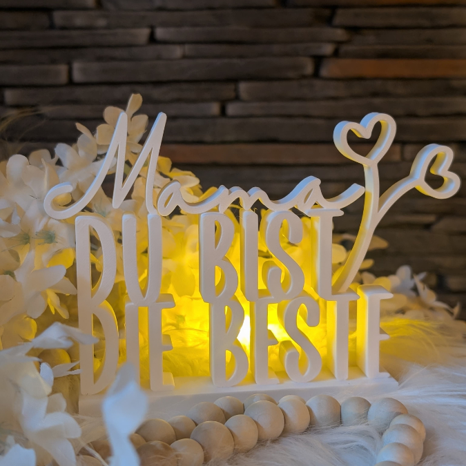 STL 3D Druck Datei Schriftzug Mama du bist die beste mit Blume Muttertag 3DDruck Datei